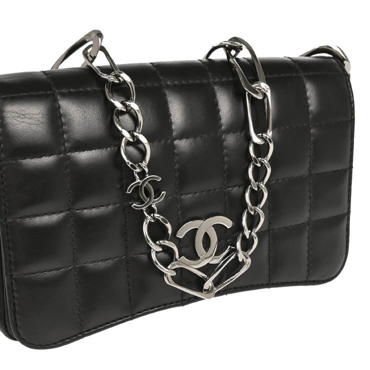 Chanel 2003-2004 Black Lambskin Choco Bar Full Flap Shoulder Bag