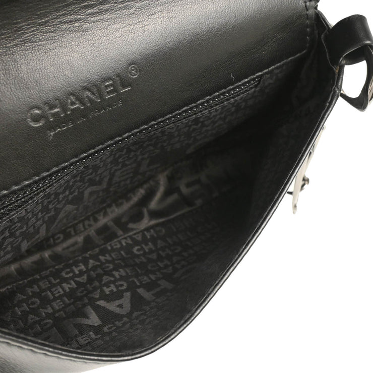 Chanel 2003-2004 Black Lambskin Choco Bar Full Flap Shoulder Bag