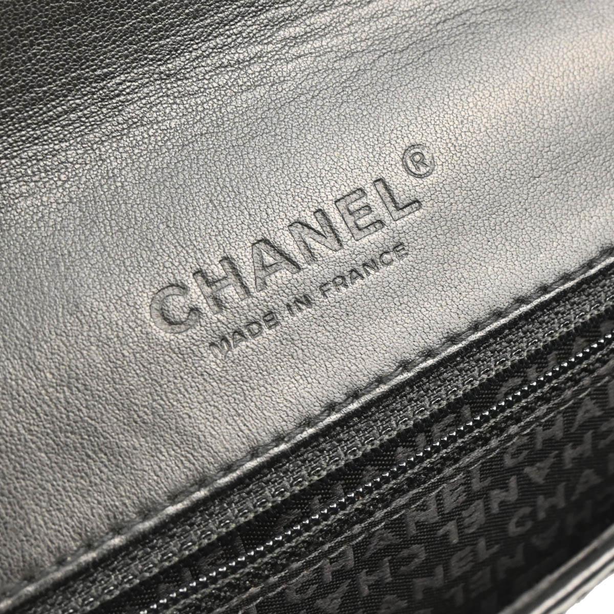 Chanel 2003-2004 Black Lambskin Choco Bar Full Flap Shoulder Bag