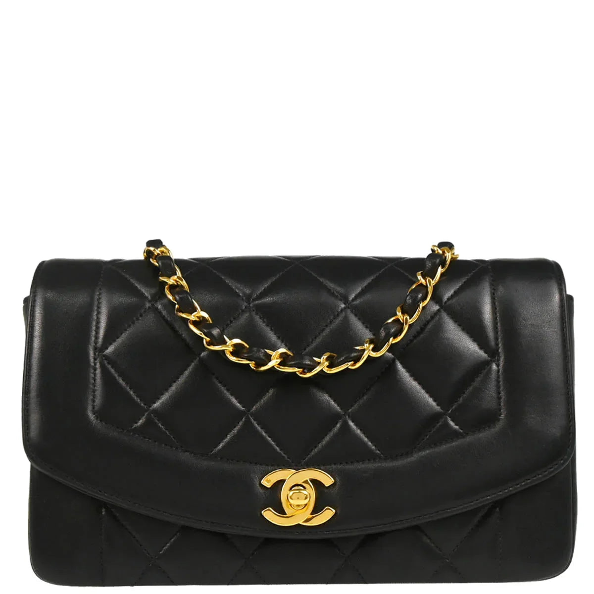 Chanel 1996-1997 Black Lambskin Small Diana Shoulder Bag