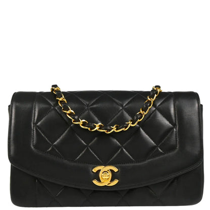 Chanel 1996-1997 Black Lambskin Small Diana Shoulder Bag