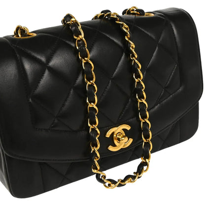 Chanel 1996-1997 Black Lambskin Small Diana Shoulder Bag