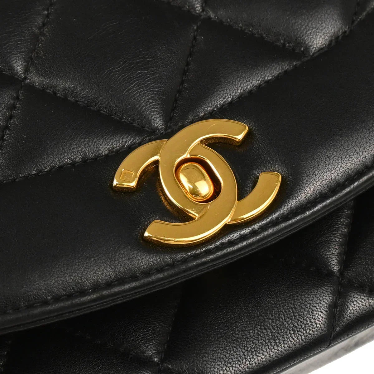 Chanel 1996-1997 Black Lambskin Small Diana Shoulder Bag