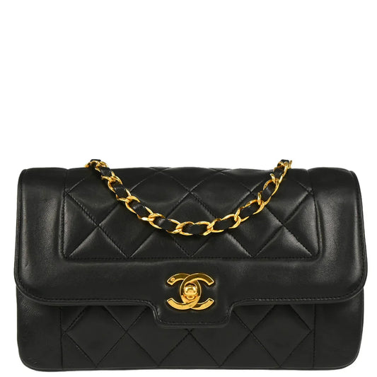 Chanel 1989-1991 Black Lambskin Single Flap Shoulder Bag
