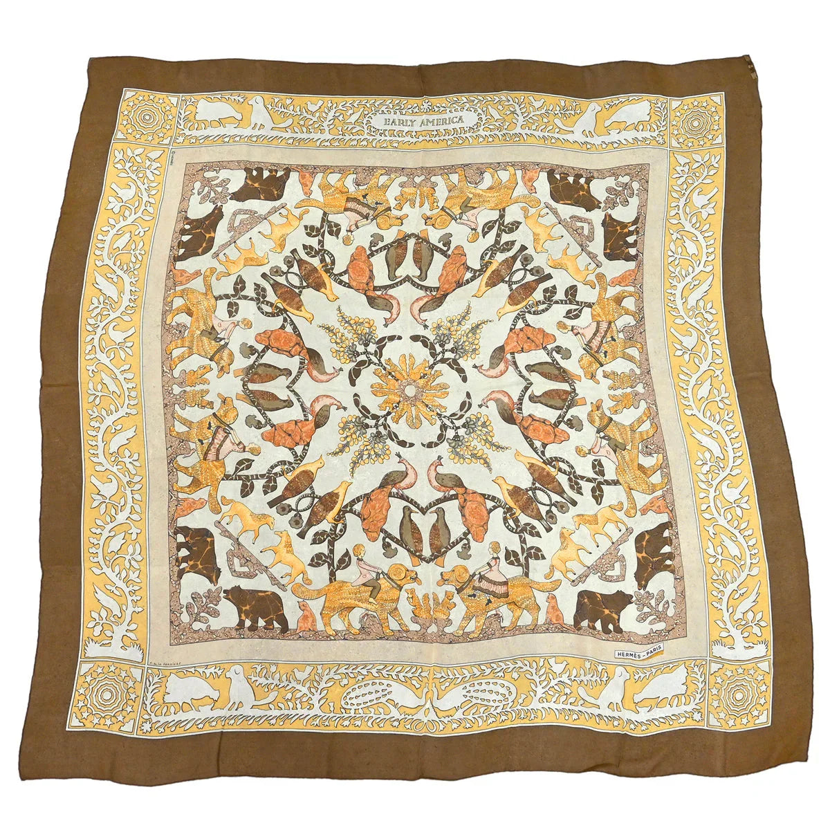 Hermes Scarf Carre 90 Early America Brown Small Good