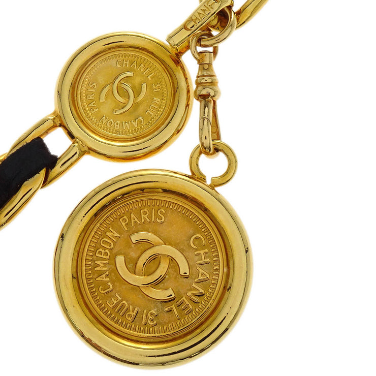 Chanel Gold Black Medallion Chain Belt 96P Small Good