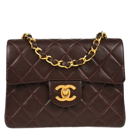 Chanel 1989-1991 Bordeaux Lambskin Mini Classic Square Flap Shoulder Bag