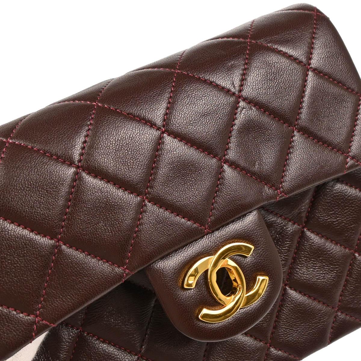Chanel 1989-1991 Bordeaux Lambskin Mini Classic Square Flap Shoulder Bag