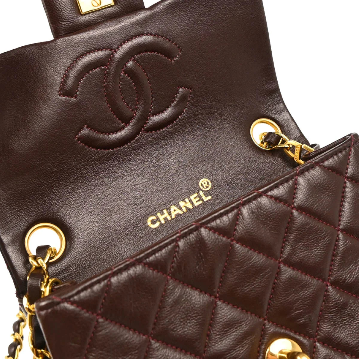 Chanel 1989-1991 Bordeaux Lambskin Mini Classic Square Flap Shoulder Bag