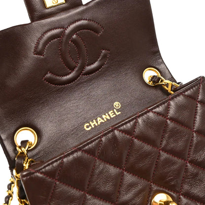 Chanel 1989-1991 Bordeaux Lambskin Mini Classic Square Flap Shoulder Bag