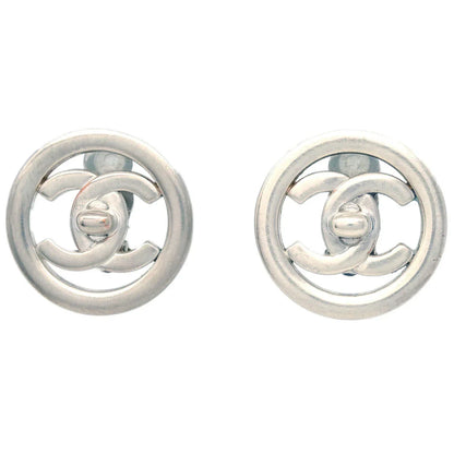 Chanel Turnlock Button Earrings Clip-On Silver 97P