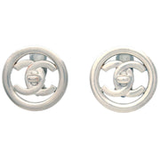 Chanel Turnlock Button Earrings Clip-On Silver 97P