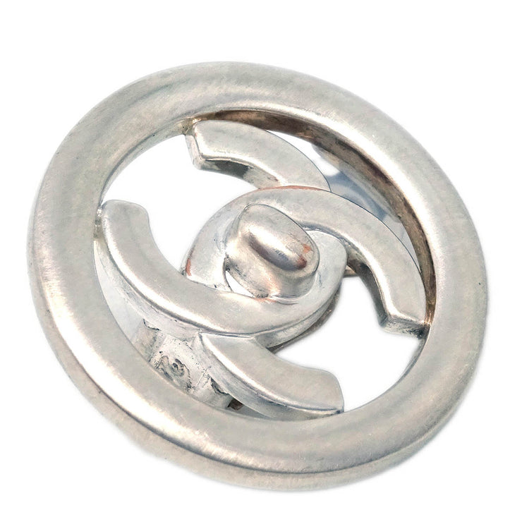 Chanel Turnlock Button Earrings Clip-On Silver 97P