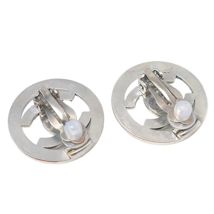 Chanel Turnlock Button Earrings Clip-On Silver 97P