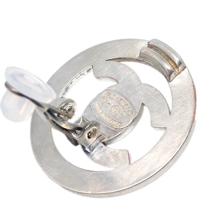 Chanel Turnlock Button Earrings Clip-On Silver 97P