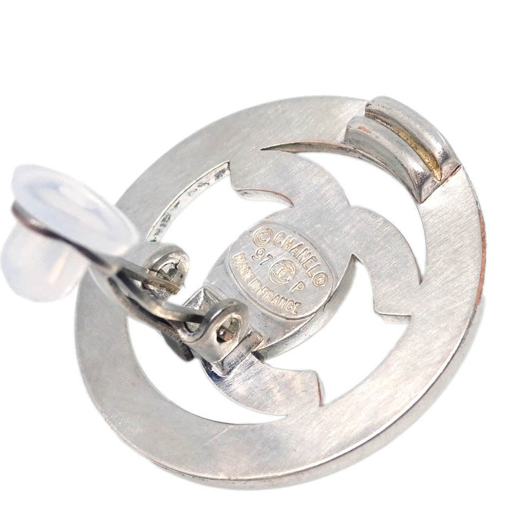 Chanel Turnlock Button Earrings Clip-On Silver 97P