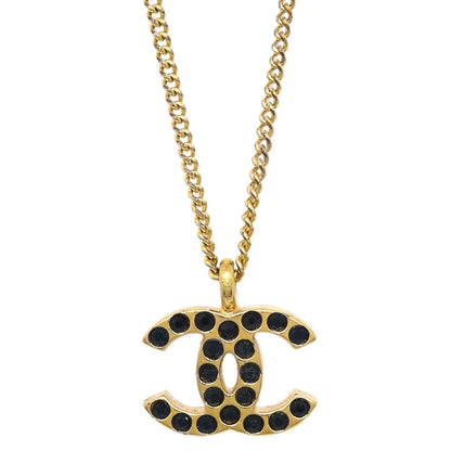 Chanel CC Chain Pendant Necklace Rhinestone Gold 01A