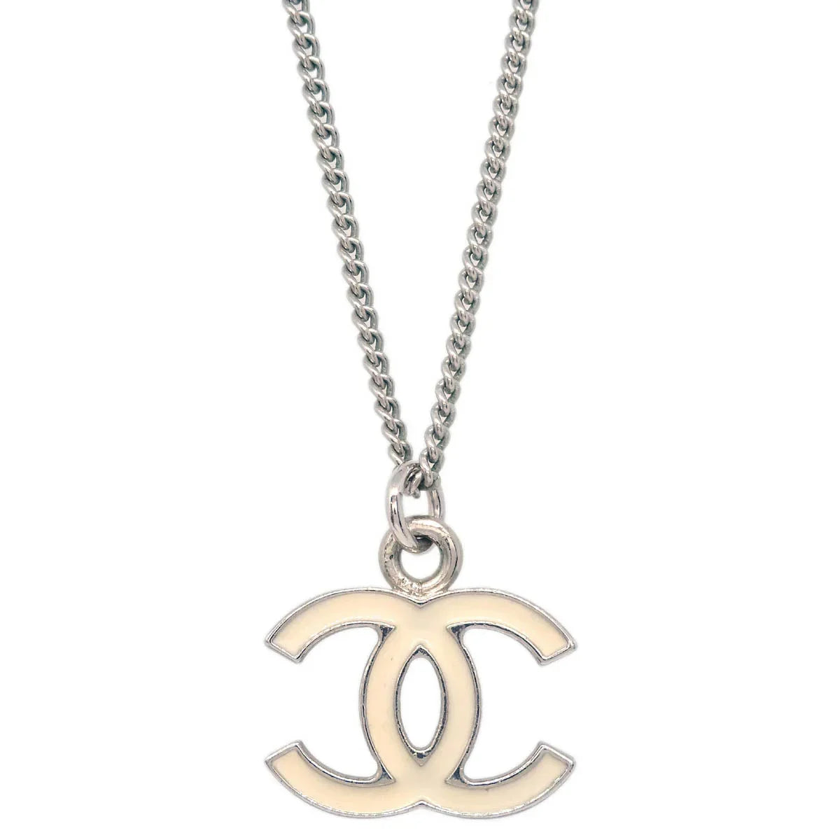 Chanel CC Chain Necklace Silver White 06V