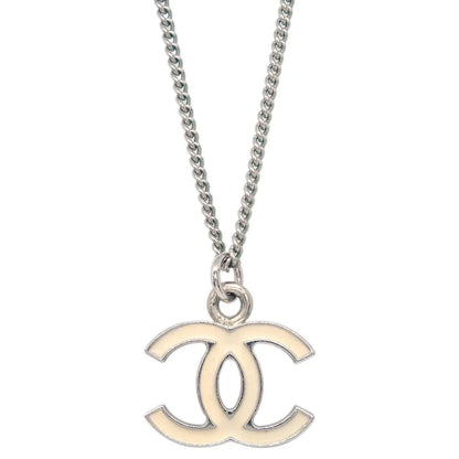 Chanel CC Chain Necklace Silver White 06V