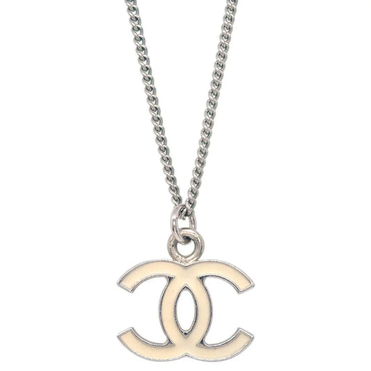 Chanel CC Chain Necklace Silver White 06V
