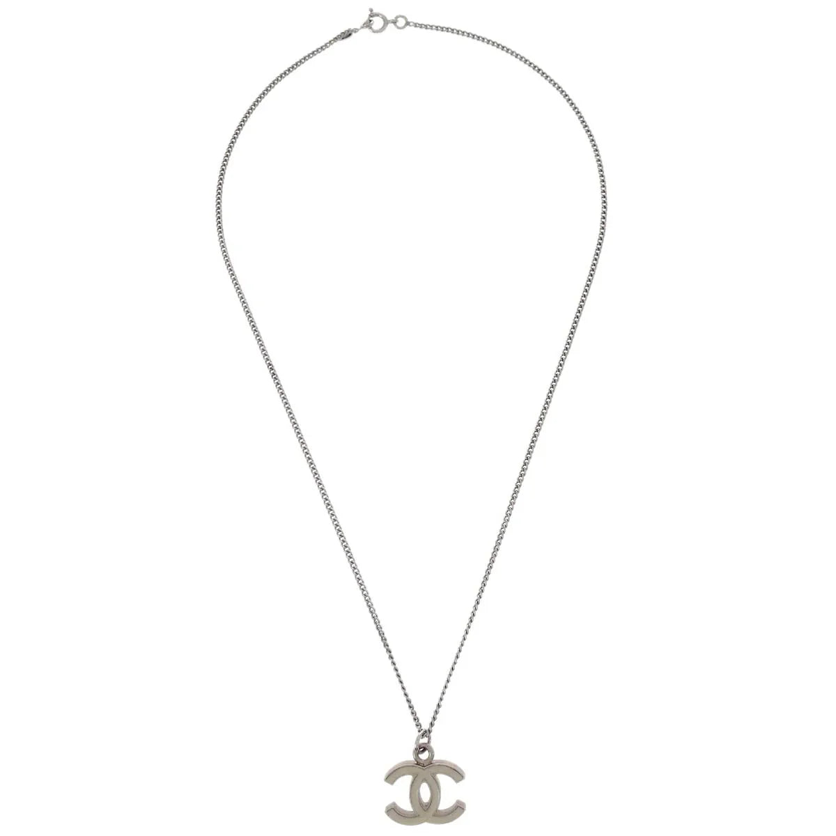 Chanel CC Chain Necklace Silver White 06V