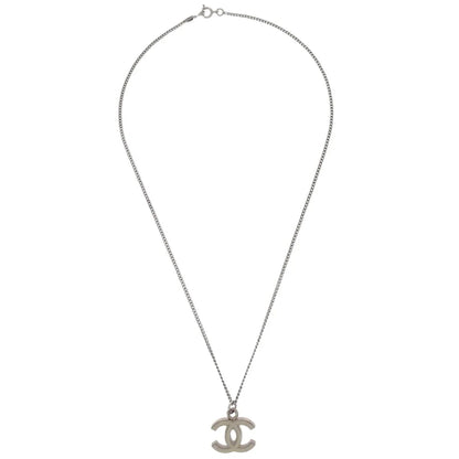 Chanel CC Chain Necklace Silver White 06V