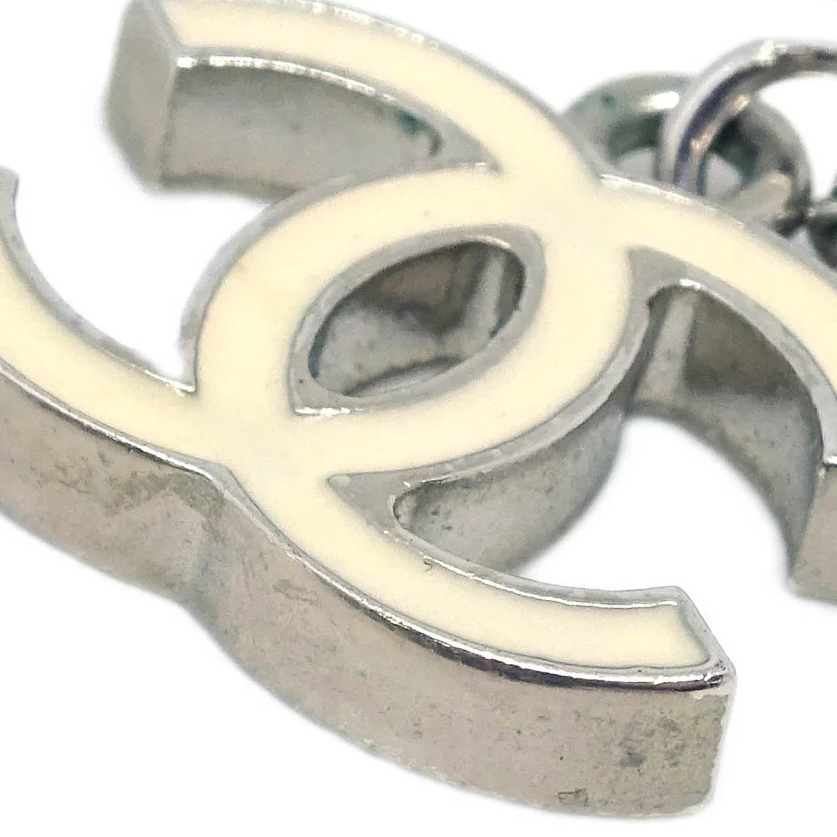 Chanel CC Chain Necklace Silver White 06V