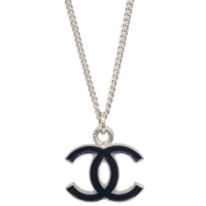 Chanel CC Chain Necklace Silver Black 05V