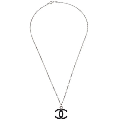 Chanel CC Chain Necklace Silver Black 05V