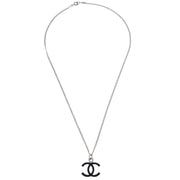 Chanel CC Chain Necklace Silver Black 05V