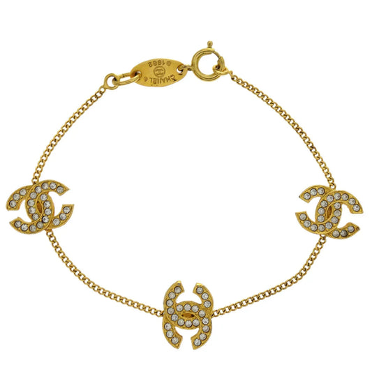 Chanel CC Chain Bracelet Gold Rhinestone
