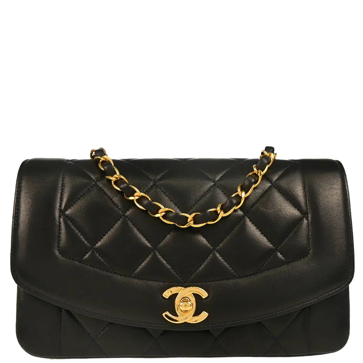 Chanel 1994-1996 Black Lambskin Small Diana Shoulder Bag