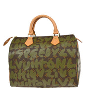 Louis Vuitton 2001 Khaki Monogram Graffiti Speedy 30 Handbag M92194