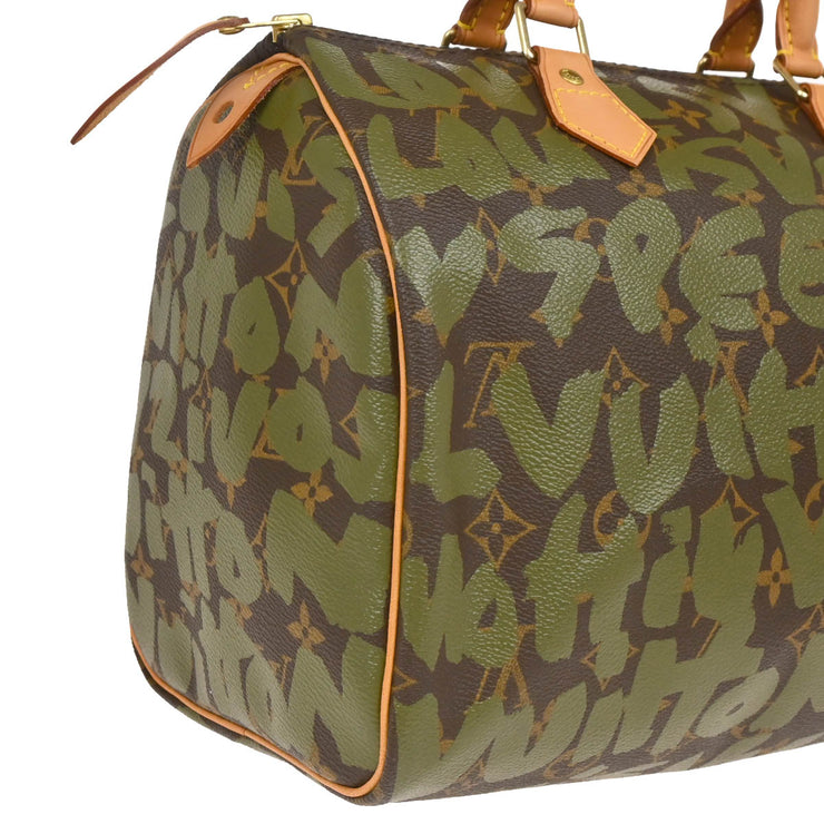 Louis Vuitton 2001 Khaki Monogram Graffiti Speedy 30 Handbag M92194