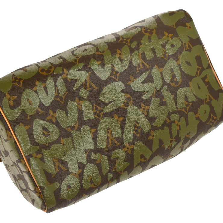 Louis Vuitton 2001 Khaki Monogram Graffiti Speedy 30 Handbag M92194
