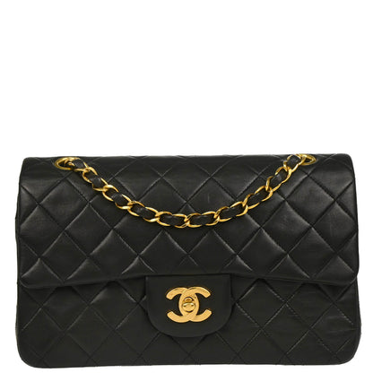 Chanel 1991-1994 Black Lambskin Small Classic Double Flap Shoulder Bag
