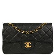 Chanel 1991-1994 Black Lambskin Small Classic Double Flap Shoulder Bag