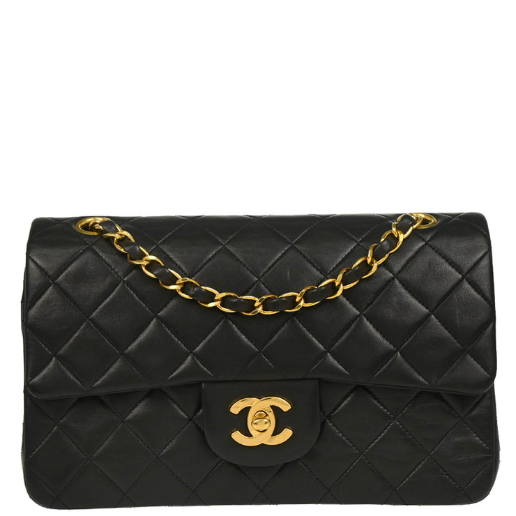 Chanel 1991-1994 Black Lambskin Small Classic Double Flap Shoulder Bag