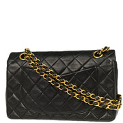 Chanel 1991-1994 Black Lambskin Small Classic Double Flap Shoulder Bag