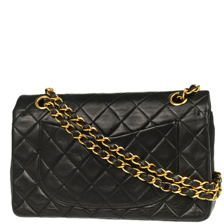 Chanel 1991-1994 Black Lambskin Small Classic Double Flap Shoulder Bag