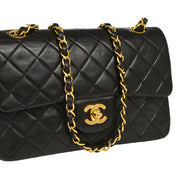 Chanel 1991-1994 Black Lambskin Small Classic Double Flap Shoulder Bag