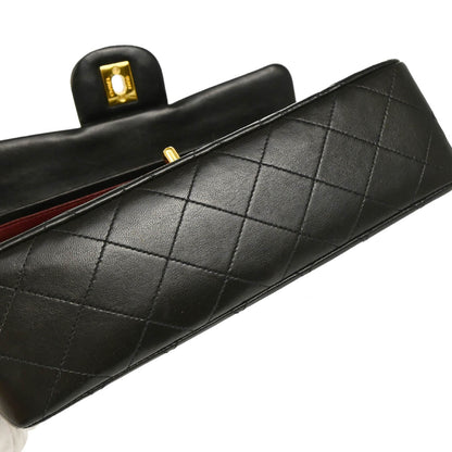 Chanel 1991-1994 Black Lambskin Small Classic Double Flap Shoulder Bag