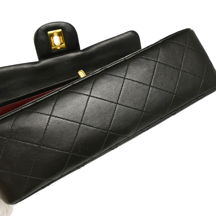 Chanel 1991-1994 Black Lambskin Small Classic Double Flap Shoulder Bag