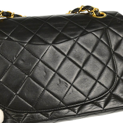 Chanel 1991-1994 Black Lambskin Small Classic Double Flap Shoulder Bag