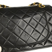 Chanel 1991-1994 Black Lambskin Small Classic Double Flap Shoulder Bag
