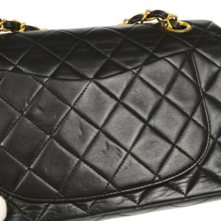 Chanel 1991-1994 Black Lambskin Small Classic Double Flap Shoulder Bag
