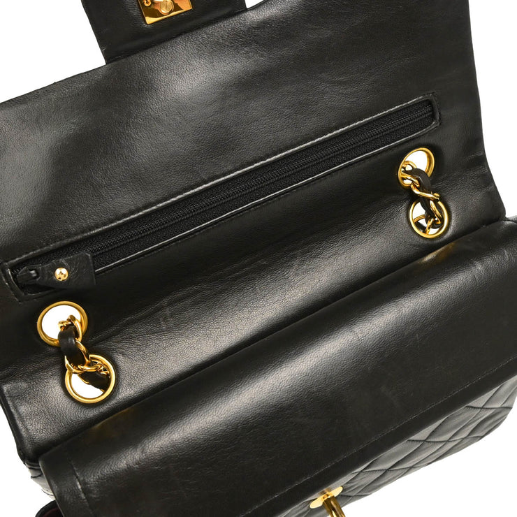 Chanel 1991-1994 Black Lambskin Small Classic Double Flap Shoulder Bag