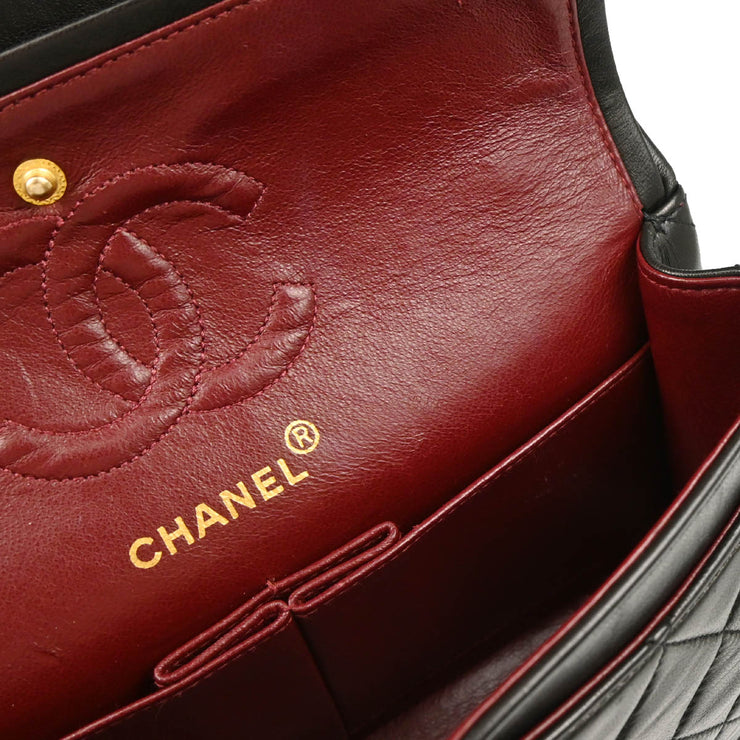 Chanel 1991-1994 Black Lambskin Small Classic Double Flap Shoulder Bag
