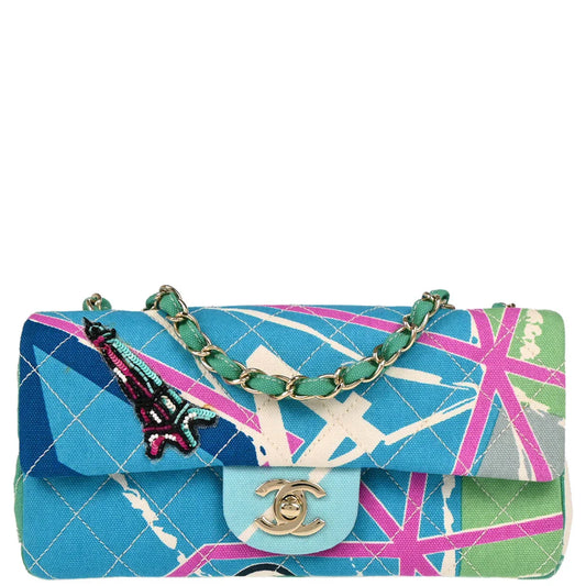 Chanel 2005-2006 Blue Canvas Paris Map Single Flap Shoulder Bag