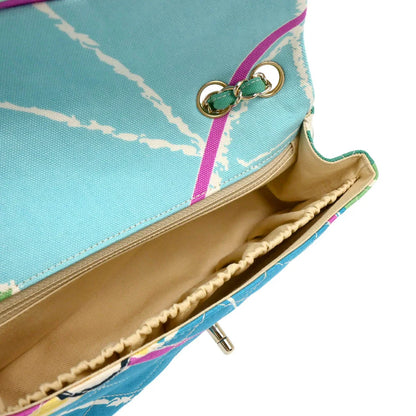 Chanel 2005-2006 Blue Canvas Paris Map Single Flap Shoulder Bag